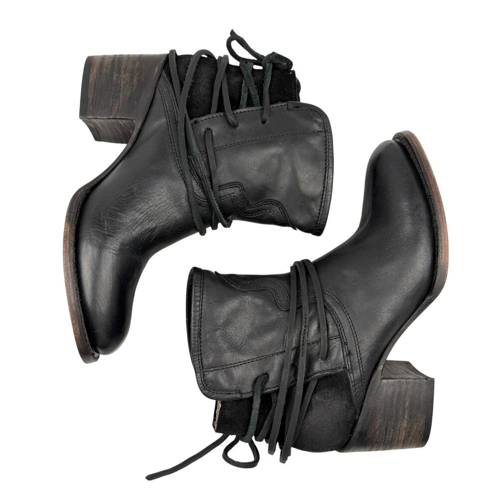 Freebird by Steven Black Leather Wrapped Lace Heeled Booties - Picture 3 of 9